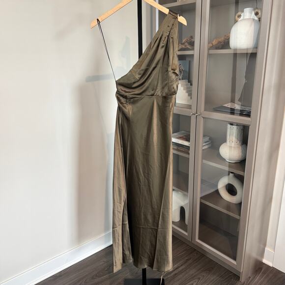 Reformation Dasha Silk Midi Dress NEW Morel Brown Asymmetrical Neck Cut Out 6 - Picture 2 of 7